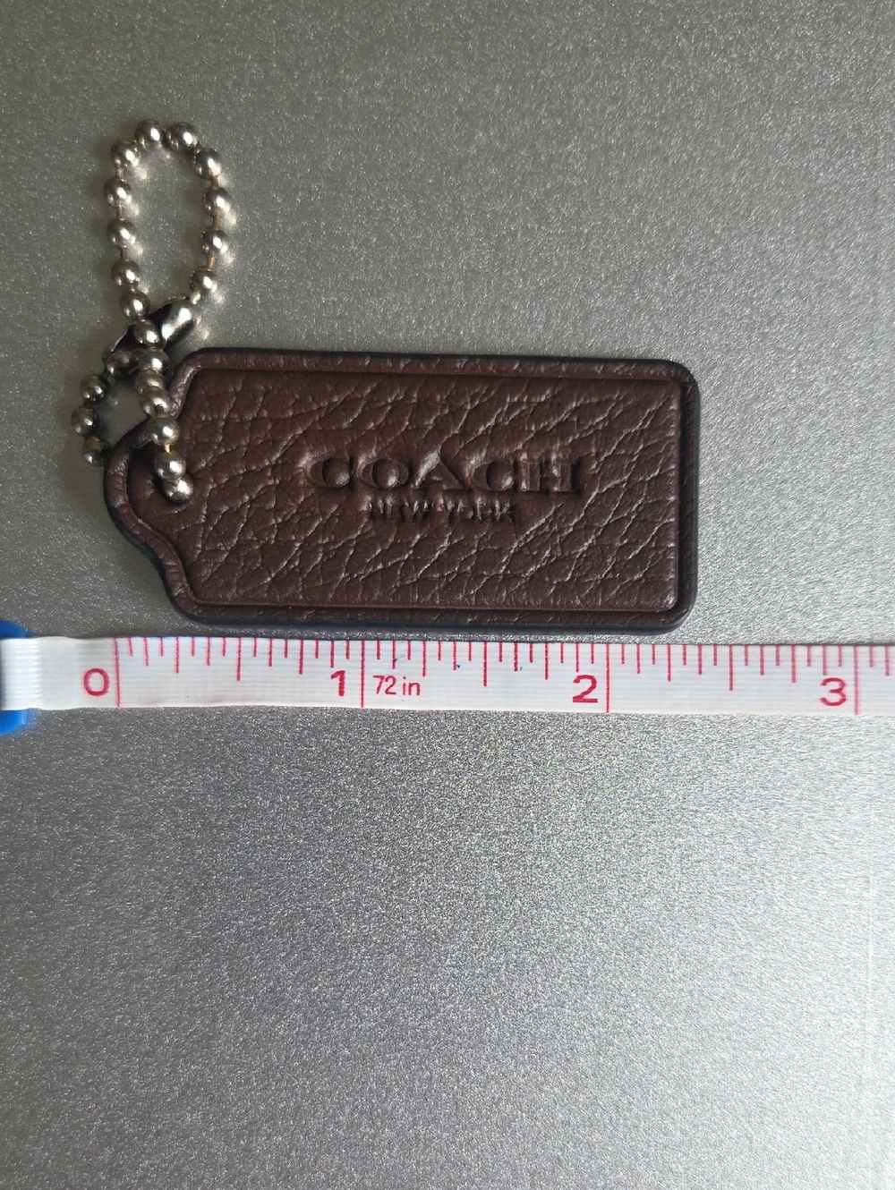 Coach Brown Pebbled Leather Logo Tag 2.25" - Picture 2 of 4